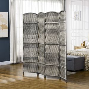 4-Panel 6FT Tall Wood Freestanding Partition <b>Folding</b> <b>Screen</b> Divider for Home Office Mixed Gray Privacy <b>Screen</b> - Product Image 2