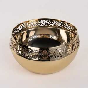 Luxury <b>Islamic</b> Calligraphy Gold Serving Bowl Arabic Laser Cut Metal Fruit Bowl Religious <b>Gift</b> Item Decorative Middle East Bowl - Product Image 1