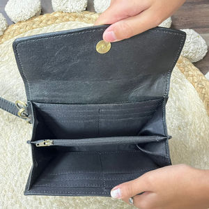 Factory Direct Wholesale Black & White Checkered <b>Leather</b> Wallet With Wristlet New Cherry Design Genuine <b>Leather</b> Women's Clutch - Product Image 6