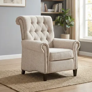 Classic Beige Tufted Wingback Accent Armchair Linen Upholstered Living Room Bedroom <b>Reading</b> <b>Chair</b> with Nailhead Trim - Product Image 5