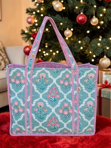 Bolso de Mano Acolchado 100% Algodón, Bolso Tote Vintage con Estampado Floral, Bolso de Hombro Moderno y a la Moda con Cierre de Cremallera - Product Image 1