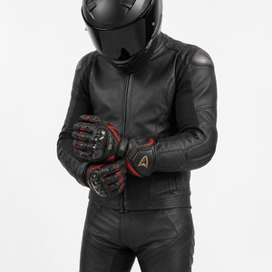 Wholesale Racing Gloves Full Finger Leather Red Black Adjustable Wrist <b>Strap</b> Hook And Loop Closure Outdoor Riding Biker Gloves - Product Image 3