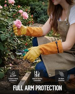 Gants de jardinage, gants de jardin longs en cuir pour femmes et hommes - Product Image 1