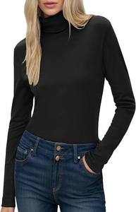 T-shirt décontracté à col roulé pour femme, imprimé, manches longues, en coton et élasthanne, tissu tricoté respirant, séchage rapide, anti-plis, léger - Product Image 2