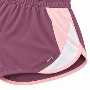Shorts de course athlétiques pour femmes avec cordon de serrage, taille mi-haute élastique, en maille tissée à séchage rapide, côtés en maille unie, violet, rose, blanc - Product Image 2