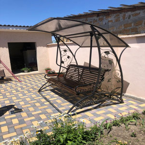 Decorative Wrought Iron <b>Swing</b> Chair Luxury Garden Furniture with Canopy <b>for</b> Resort Patio and Backyard Relaxation - Product Image 1