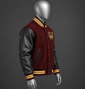 Blouson universitaire homme bordeaux et noir avec manches en cuir personnalisées, style Letterman, streetwear universitaire, boutons-pression, tricot côtelé, vêtements OEM - Product Image 3