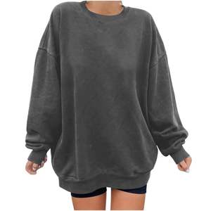 Sweatshirt Women Oversized Acid Washed 100% Cotton Crewneck Solid Color Fall <b>Winter</b> <b>Tops</b> Casual Loose Fit Knitted Fleece - Product Image 5