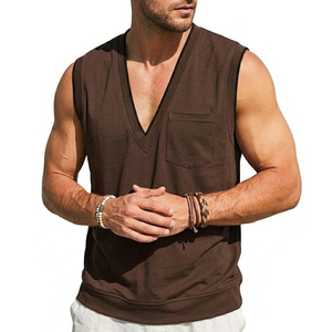 Wholesale Price Men's V Neck Sleeveless Shirt with Pocket Custom <b>Logo</b> High Quality Summer Casual Streetwear Fashion Tank Tops - Product Image 5
