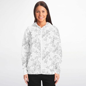 Sudadera con capucha extragrande con cremallera floral, de algodón grueso y forro polar, estilo urbano, unisex, personalizada, con cremallera completa - Product Image 4