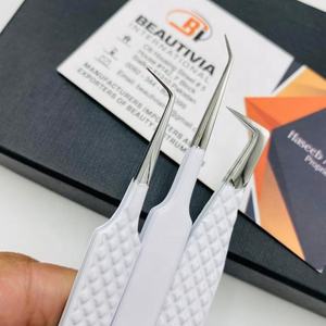 แหนบต่อขนตาสแตนเลสแบบแยกปลายแหลมรูปหัวใจแหนบเคลือบผงสีขาวโลโก้แบบกำหนดเอง - Product Image 5