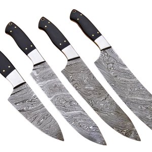 Ensemble de 4 couteaux de chef en acier Damas faits à la main avec manches en Micarta noir, pour la cuisine professionnelle, la découpe et le hachage - Product Image 6