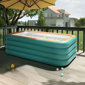 Extra Large 4 strati piscina gonfiabile da 125.2 pollici durevole PVC blu piscina arancione bordo per giardino esterno feste Patio - Product Image 5