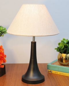Matt black metal cone <b>table</b> lamp white linen shade sleek modern <b>bedside</b> light for home or office wholesale OEM - Product Image 3