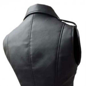 <b>Men's</b> Black PU <b>Leather</b> Biker <b>Vest</b> Moto Style Zipper Closure Turn-down Collar Solid Color Outer Wear Regular Length - Product Image 5