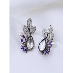 Stylish High Quality Brass Silver Plated Zircon Trendy Stud Statement Earring Women Evening Look Party Wear Fashion Collection - Product Image 2