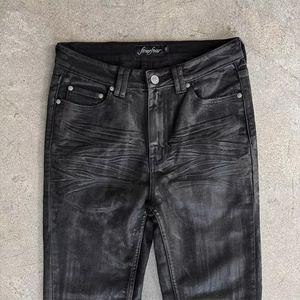Vaqueros vintage encerados personalizados al por mayor para hombre, estilo bell bottom, streetwear, denim, ajustados, negros, acampanados - Product Image 4