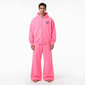 Conjunto Deportivo de Dos Piezas para Hombre, de Alta Calidad, en Algodón y Felpa, Color Sólido, Sudadera con Cremallera Completa y Pantalones Jogger de Pierna Ancha, Ropa Casual - Product Image 5