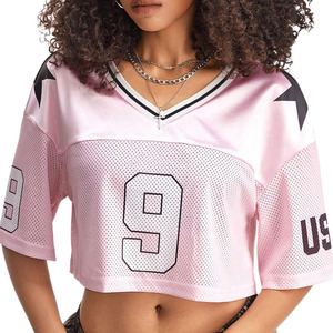 เสื้อเจอร์ซีย์สำหรับผู้หญิง Y2k เสื้อครอปสตรีทแวร์ชุดกีฬาเสื้อยืดแขนสั้นเสื้อฟุตบอลน่ารัก - Product Image 5