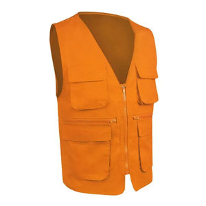 Chaleco de Lona Naranja para Hombre con Múltiples Bolsillos, Cierre de Cremallera, Ropa de Trabajo Informal, Estilo Primavera, Diseño con Cuello en V - Product Image 1