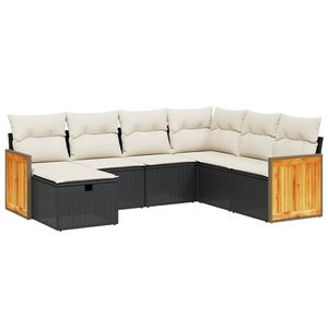 Conjunto de Sofás de Jardín de Ratán Sintético Negro, Acero con Recubrimiento en Polvo y Material de Poliéster - Product Image 2