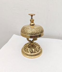 Vintage <b>Brass</b> Desk <b>Bell</b> with Sculpted Bird Centerpiece Ornate Floral Dome Ringer Decorative Reception Counter Accessory - Product Image 2
