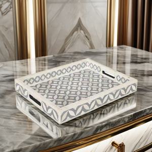Nouveauté : Plateau de service artisanal à motifs géométriques en os incrusté, idéal pour le petit-déjeuner, plateau polyvalent à prix de gros - Product Image 2