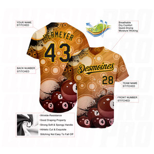 Camiseta de Béisbol Auténtica Personalizada con Diseño de Patrón 3D en Dorado y Negro - Product Image 3