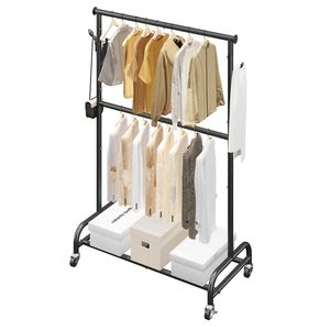 Appendiabiti in Acciaio al Carbonio Resistente, Capacità di Carico 68 Kg, Barra Trasversale Regolabile, Ganci Laterali, Ruote per Camera da Letto e Soggiorno - Product Image 1