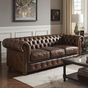 Sofá Chesterfield de Cuero Marrón Premium de 3 Plazas con Respaldo Acolchado y Detalles de Tachuelas, Sofá de Lujo para Sala de Estar, Oficina, Decoración de Hotel - Product Image 1