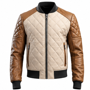 Blouson Bomber matelassé pour homme en cuir PU, col rond, à capuche, respirant, séchage rapide, fermeture éclair, style streetwear, automne, moto, motard - Product Image 1