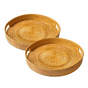 Round Wicker RATTAN <b>BASKET</b> / <b>TRAY</b> Rattan <b>Tray</b> Eco-Friendly Woven <b>Tray</b> for Storage and Serving - Product Image 1