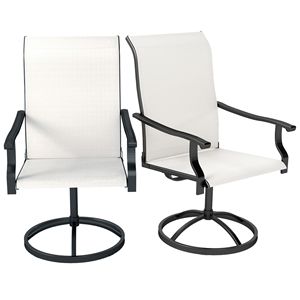 Set di 2 sedie da pranzo da giardino color crema con schienale alto, sedie girevoli in metallo e poliestere per tutte le stagioni, per giardino, prato, cortile - Product Image 1