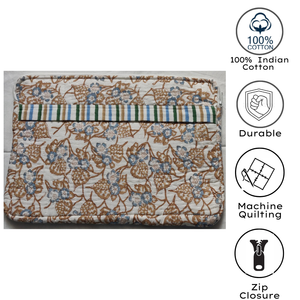 Housse pour ordinateur portable en coton doux et durable, écologique, matelassée, à multiples poches zippées, imprimée à la main par des artisans du Rajasthan - Product Image 4