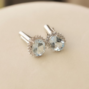 Boutons de manchette en topaze bleu ciel Azure Crown avec halo en argent sterling 925, vente en gros, grande quantité - Product Image 2