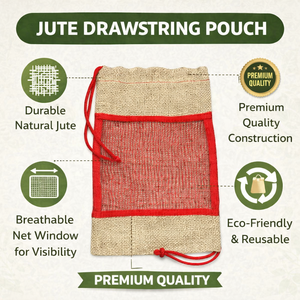 Bolsa de Malla de Yute con Ventana, Ecológica, Reciclable, Biodegradable, para Envasado de Frutas y Verduras, Seda de Bengala Occidental - Product Image 4