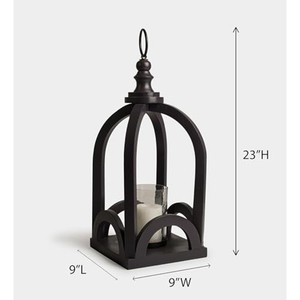 Acacia Wood Rustic Farmhouse Lantern with <b>Black</b> Wrought Iron - Wholesale - Product Image 6
