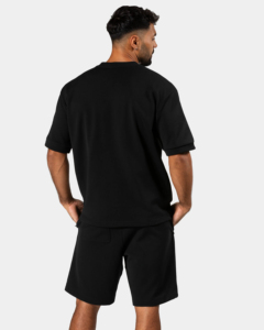 Conjunto de Verano Cómodo de Color Sólido para Hombre, Camisetas y Pantalones Cortos de Algodón Personalizados, Hombros Caídos, Corte Holgado, Transpirable, Estilo Urbano - Product Image 6