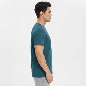 T-shirt à manches courtes pour homme, couleur turquoise, 100% coton, coupe classique, col rond, décontracté, couleur unie, jersey tricoté, respirant, t-shirt de tous les jours - Product Image 3