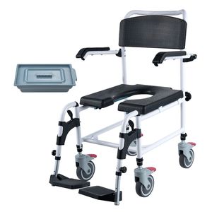 Sedia a rotelle da doccia con 4 ruote bloccabili, braccioli pieghevoli e altezza regolabile su 3 livelli, secchio rimovibile da 5L, 350 libbre di portata - Product Image 2
