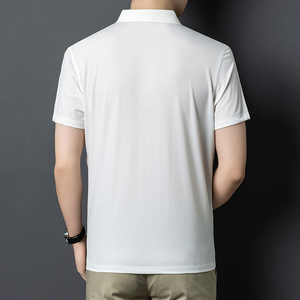 เสื้อโปโลผ้าไหมมัลเบอร์รี่สำหรับผู้ชาย แขนสั้น ผ้าซาตินยืดได้ เรียบลื่น ระบายอากาศได้ดี เสื้อลำลอง สกรีนโลโก้ได้ เสื้อยืดพรีเมียม - Product Image 2