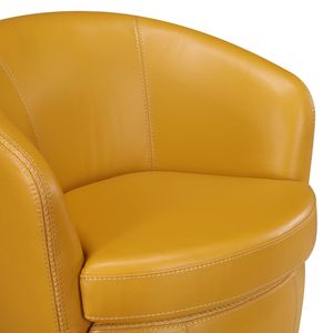 Fauteuil pivotant de luxe 1 pièce avec dossier tonneau en bois massif et revêtement en cuir pleine fleur jaune pour salon - Product Image 4