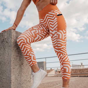 Leggings de sport taille haute orange et blanc pour femme, longueur intégrale, extensibles, séchage rapide, compression, 100 % polyester, pantalon moulant - Product Image 1