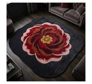 Alfombra de Lana de Lujo Hecha a Mano con Forma de Flor 3D, Alfombra Irregular de Rosas Rojas para Sala de Estar, Flor Roja de Pétalos 3D Hecha a Mano - Product Image 2