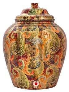 Distributeur d'eau en cuivre avec couvercle et robinet, motif Paisley peint à la main, pour usage domestique - Product Image 3