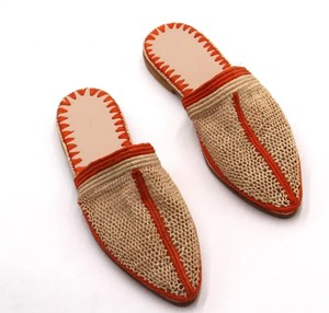 Handmade Raffia <b>Slippers</b>, Orange Trim, Summer Sandals - Product Image 1