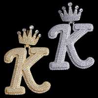 Colgante de Moissanita con Corona de Letra K Personalizada Estilo Hip Hop, Inicial Grande con Incrustaciones de Diamantes, Plata de Ley 925, Joyería Fina para Hombre
