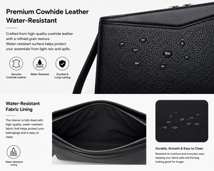 Minimalist Black Genuine Leather Waterproof Zipper <b>Clutch</b> <b>Bag</b> Unisex Daily Life - Product Image 4