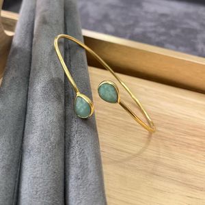 Handmade gold plated Amazonite bangle <b>bracelet</b> – Cuff design Gold Plated Brass Bangle - Product Image 1