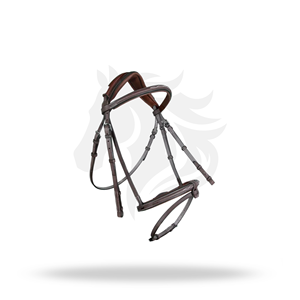 Bridon d'équitation anglais à nez-roulé anatomic français, entièrement cousu, toutes tailles, pour le confort du cheval - Product Image 1